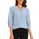 thumbnail image 1 of Blusa relajada INSPIRE CHIC con cuello para mujer, de manga 3/4, escote en V, blusas casuales, talla XS, color gris azul, 1 of 6
