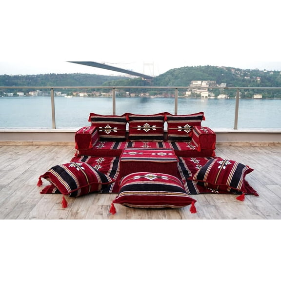 Burgundy Arabic Floor Sofa Set, Turkish Sofa, Sleeper Sofa, Floor Pillows, Couch Bed, Floor Lounger, Arabic Majlis Seating, Foldable Sofa Bed