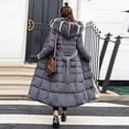 thumbnail image 2 of Women's Outerwear Hooded Long Cotton-padded Jacket with Pocket Coats, Faux Fur Trim and Tie Waist for a Stylish Look, in Gray, Size XL, 2 of 4