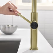 Lefton Pull-Out Waterfall Kitchen Faucet with Temperature Display, Two Water Outlet Modes, Single Hole, Brushed Gold, KF2209-5