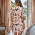 thumbnail image 3 of SEANATIVE Women's Button Down Nightgowns Short Sleeve House Robes Comfy Night Shirt Crew-Neck Sleepdress Soft Sleepwear Relaxed Fitted Sleep Dress, S, Rooster Chicken Rose Flower Pink, 3 of 7