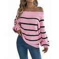thumbnail image 3 of Off Shoulder Striped Sweater Women Fall Fashion Casual Knit Sweaters Pullover Y2k Cute Tops Pink M, 3 of 9