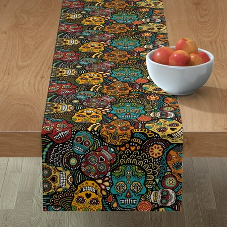 

Cotton Sateen Table Runner 90 - Mexican Sugar Skulls Small Calavera Skull Day Dead Mexico Halloween Print Custom Table Linens by Spoonflower