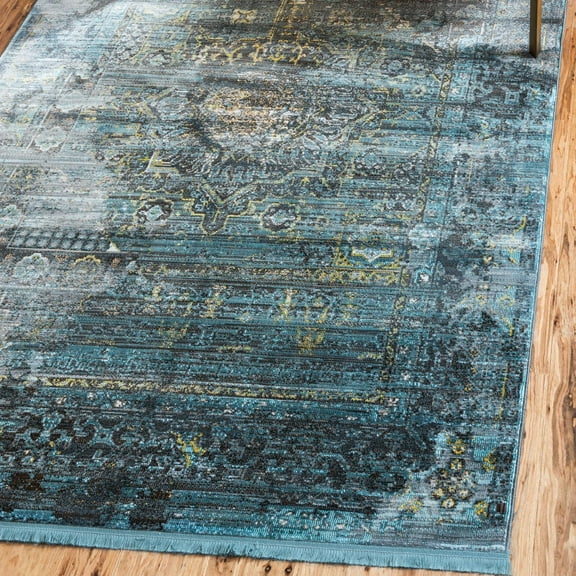 Unique Loom Baracoa Collection Area Rug - Castro (4' 3" x 6' Rectangle Turquoise/Ivory)