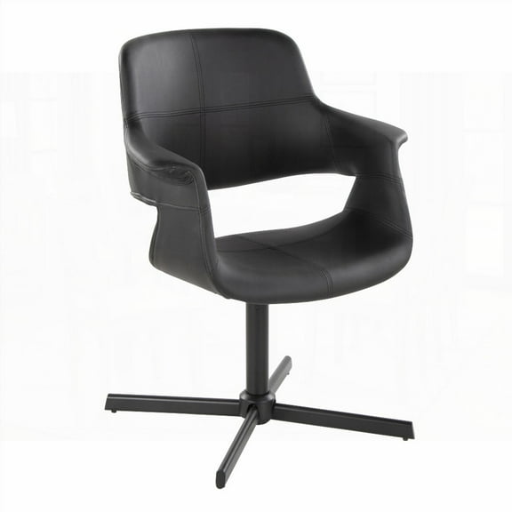 1-Piece Mid-Century Modern Swivel Accent Chair with Black Metal X-Pedestal Base and Black Faux Leather by LumiSource