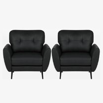 Coewske 2PCS Faux Leather Modern Accent Chair Comfy Tufted Single Sofa Armchair Home Office Black
