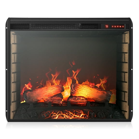 BELLEZE 28" Electric Fireplace, 1500 W 5000 BTU Space Heater with Adjustable Timer, Realistic Wood Log & Crackling Sound, Indoor Fireplace for TV Stand Mantel, Bedroom, Living Room