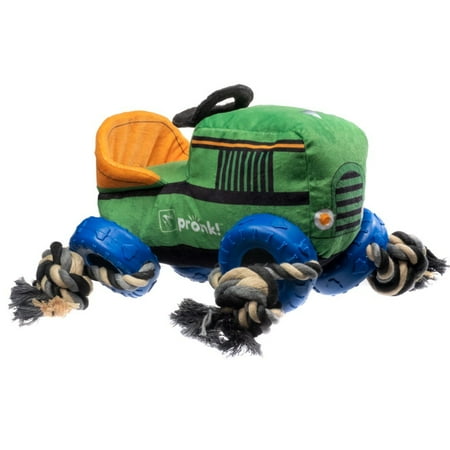 UPC: 0810058051318 | Pronk! Garden Green Tractor 12-Inch Durable Soft Plush Squeaky Rope Dog Toy