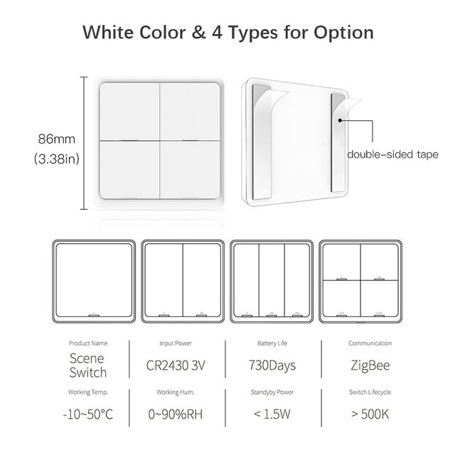 Wireless Scene Switch Push Button, Wall Panel Battery Powered Tuya Smart Life APP Remote Control for Smart Home Devices ZigBee Hub Required
