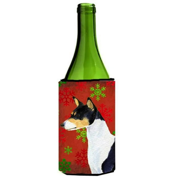 Basenji Red And Green Snowflakes Holiday Christmas Wine bottle sleeve - 24 oz.