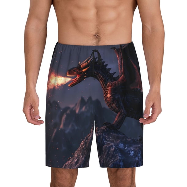 Fotbe Fire Breathing Dragon Twilight Pantalones Cortos de Pijama para Hombre, Ropa de Dormir, Pantalones de Pijama Cortos para Hombre-X-Large