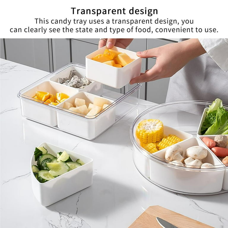 Four-compartment Snack Serving Tray Transparent Fruit Plate Multi-purpose  Plastic Candy Storage Container with Lid for Candy Fruit Snack 