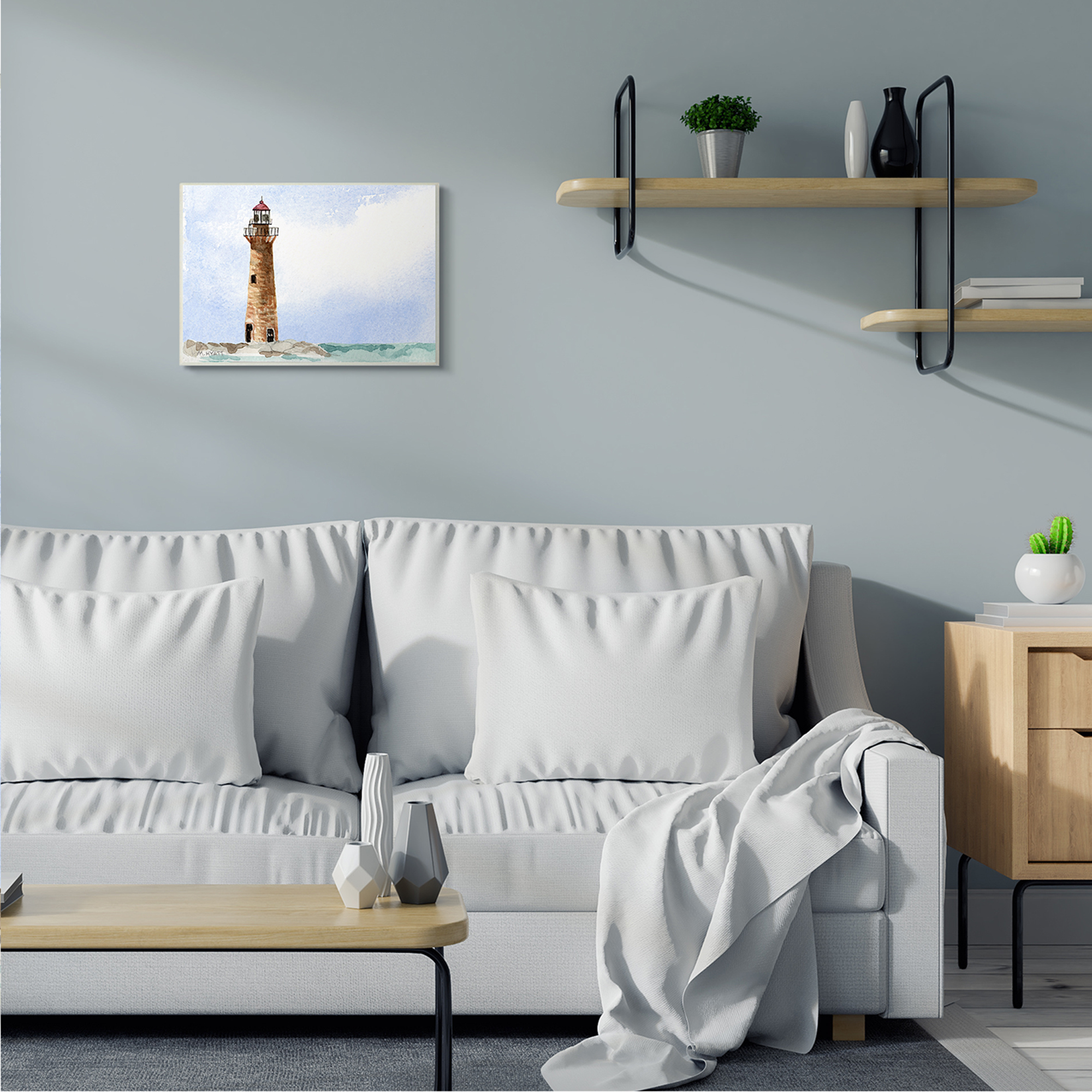 Stupell Industries Coastal Little Gull Lighthouse Soft Watercolor Seascape Wall Plaque, 13 x 19, Design by Melissa Hyatt LLC