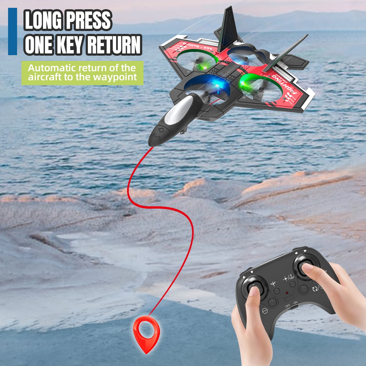 Foam RC Airplane-2.4G Remote Control Plane with 360° Spin & Lights, Drone Toys for Kids Ages 3+(Red)