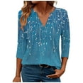 thumbnail image 2 of Juslio Womens Shirts V-Neck 3/4 Sleeve Tees Print Graphic Blouses Casual Loose, 2 of 7