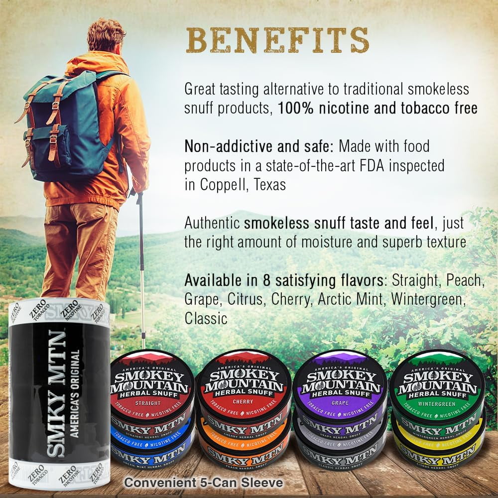 Smokey Mountain Herbal Long Cut – Citrus – 5 Can Box - Tobacco Free and  Nicotine Free Snuff