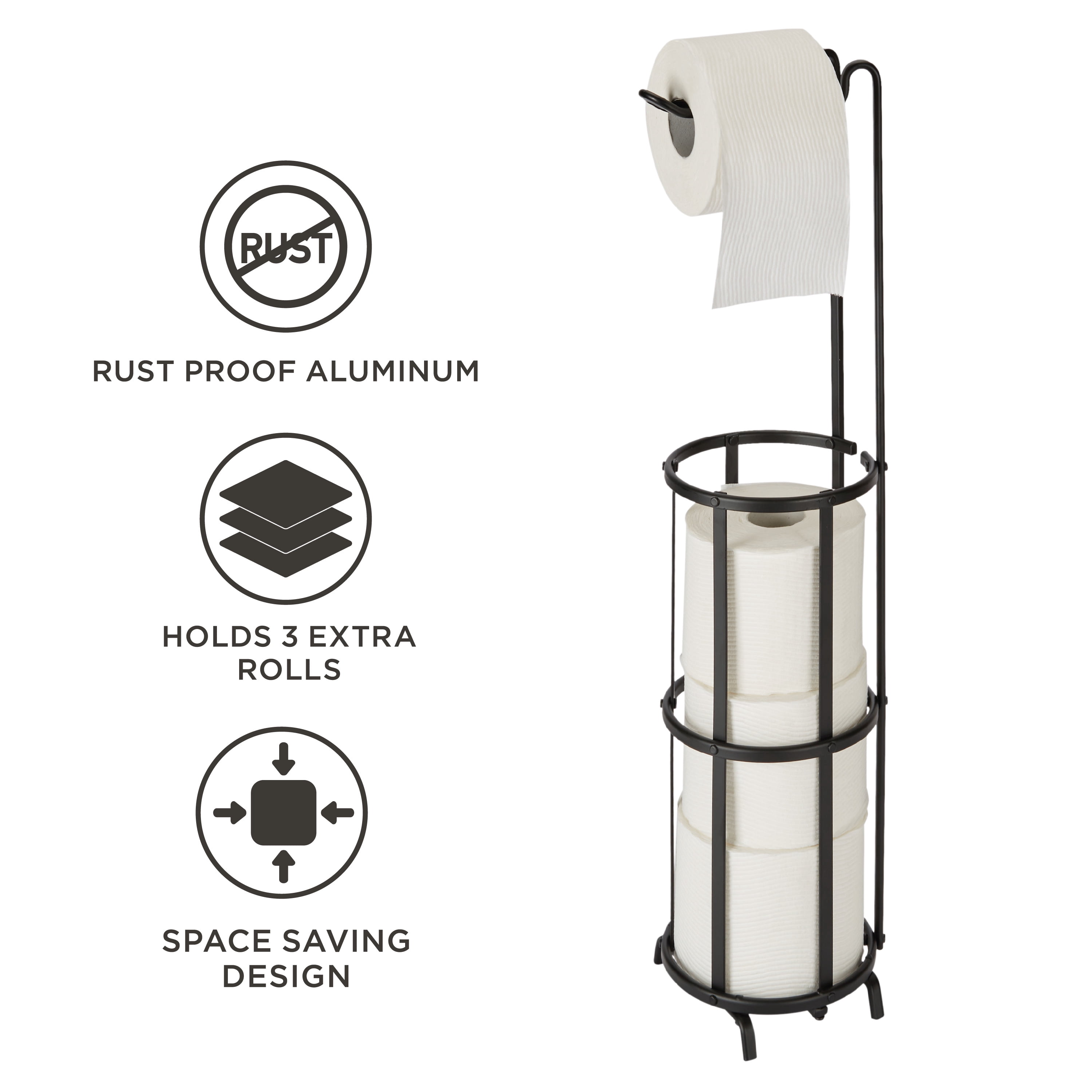 Bath Bliss  Freestanding Aluminum Toilet Paper Reserve and Dispenser in Black