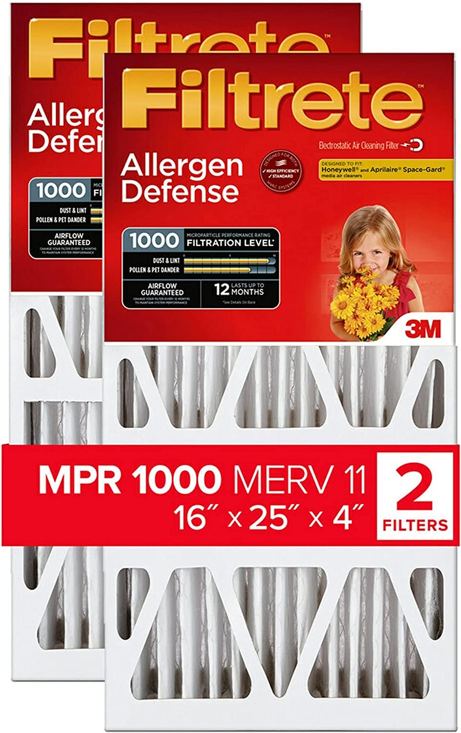 Filtrete 16x25x4, AC Furnace Air Filter, MPR 1000 DP, Micro Allergen