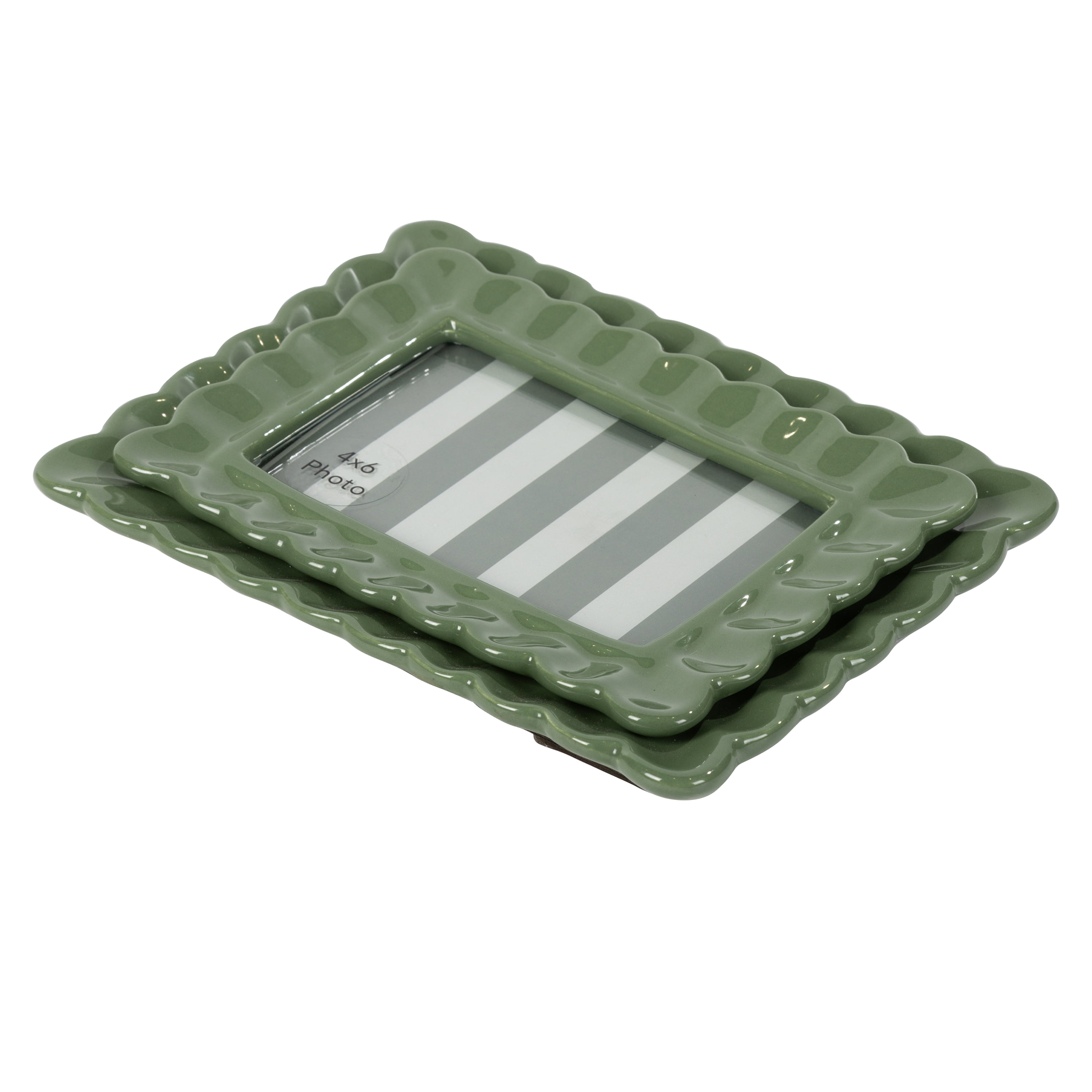 Sterling & Noble Home – 6x4 Picture Frame – Double Ruffle Green Ceramic Photo Frame