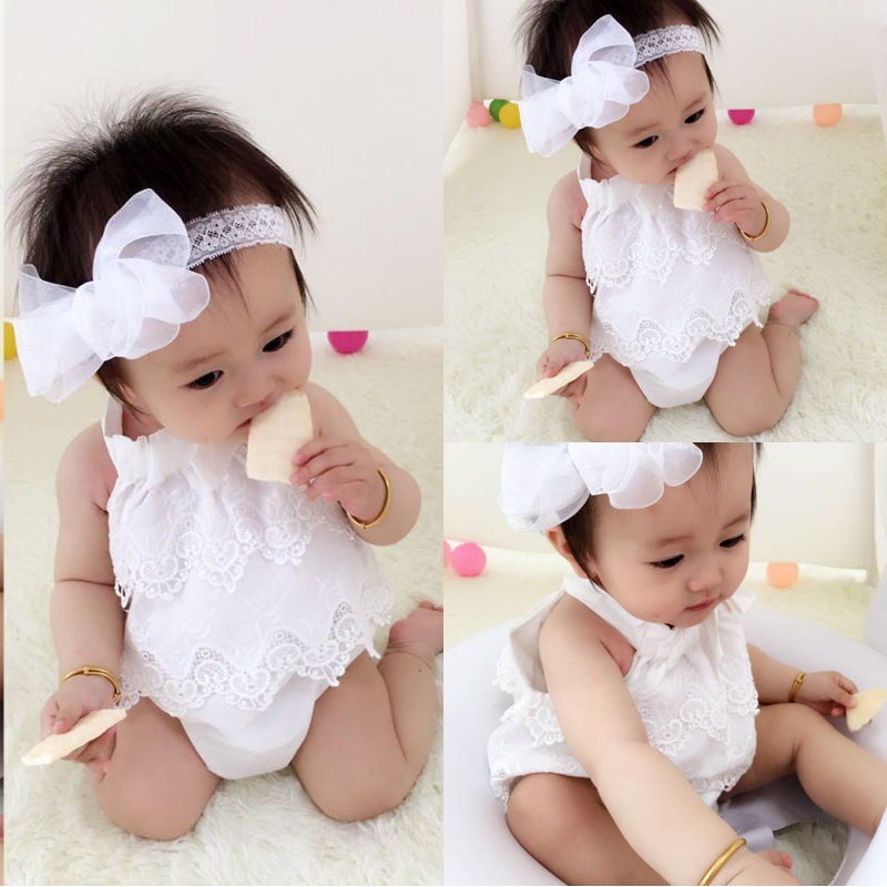 Summer Toddler Baby Girls July 4th Photoshoot Prop Sleep Romper Outfits Fly Sleeve Floral Bodysuit Flower Headband 