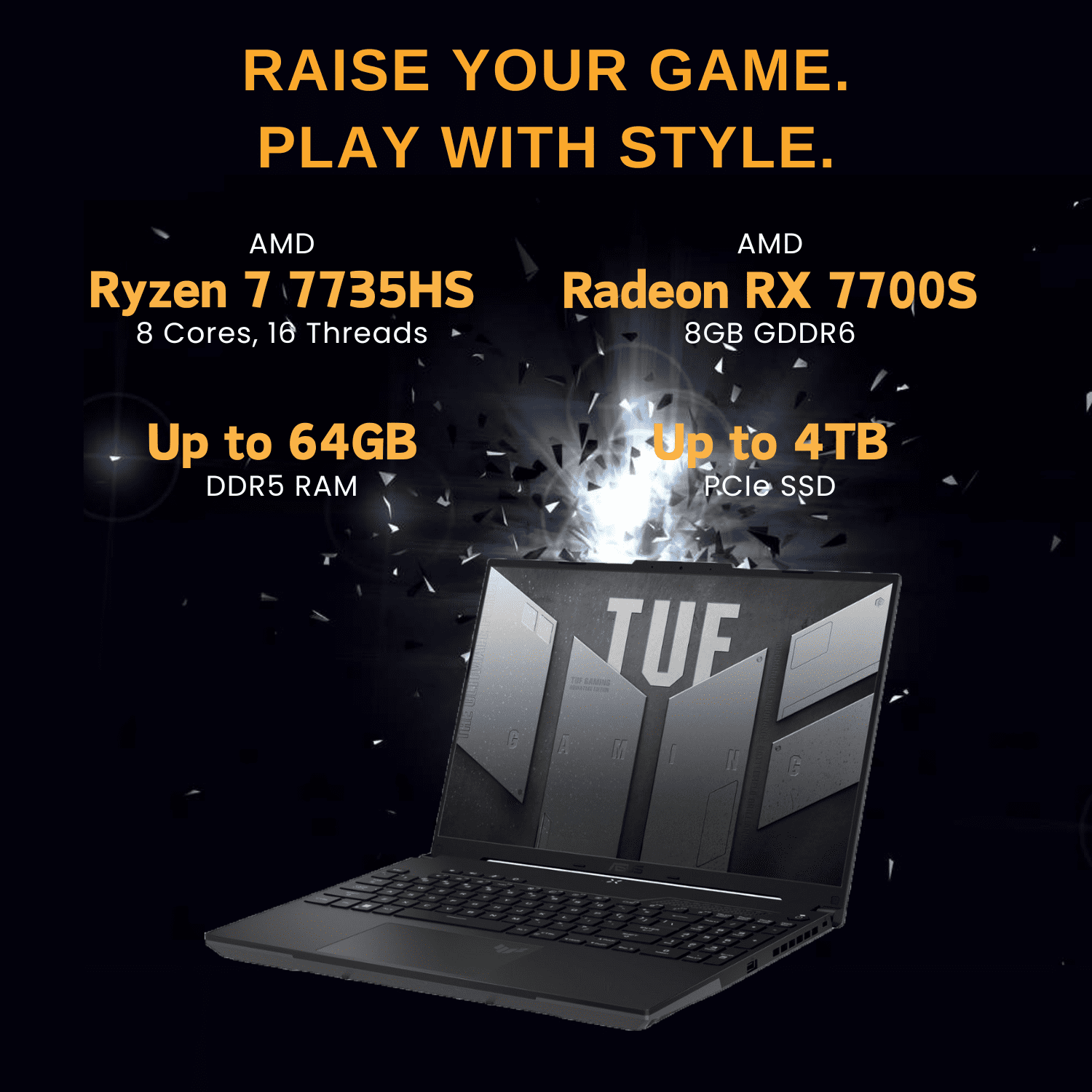 ASUS TUF 2024 Premium Gaming Laptop, 16" FHD+ 165Hz, AMD Ryzen 7 7735HS, AMD Radeon RX 7700S, 32GB DDR5 RAM, 1TB SSD, RGB Backlit KB, Wi-Fi 6, W11P, Black