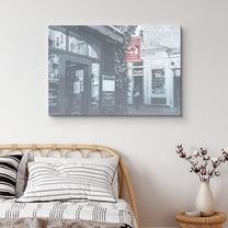 PixonSign Canvas Print Wall Art Orange Sign in City Center Places Cities Photography Realism Modern Scenic Relax/Calm Blue Duotone for Living Room, Bedroom, Office - 32"x48"