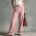 thumbnail image 2 of Lumtrix Womens Cotton Linen Dress Pants Button Down High Waisted Wide Leg Business Casual Trousers with Pockets Back Elastic Waist Pink L, 2 of 4