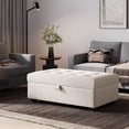 thumbnail image 1 of CorLiving Aubin Large Fabric Upholstered Indoor Storage Ottoman with Tufted Lid and Wood Legs, Beige, 1 of 13