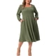 thumbnail image 1 of Vestido de manga larga de talla grande para mujer Agnes Orinda, con cuello cuadrado, bolsillos, casual, fluido, corte A, midi, de punto, 2X verde ejército, 1 of 6