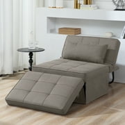 Sofa Bed, 4 in 1 Multi-Function Folding Ottoman Breathable Linen Couch Bed with Adjustable Backrest Modern Convertible Chair for Living Room Apartment Office,Squared-Linen Khaki