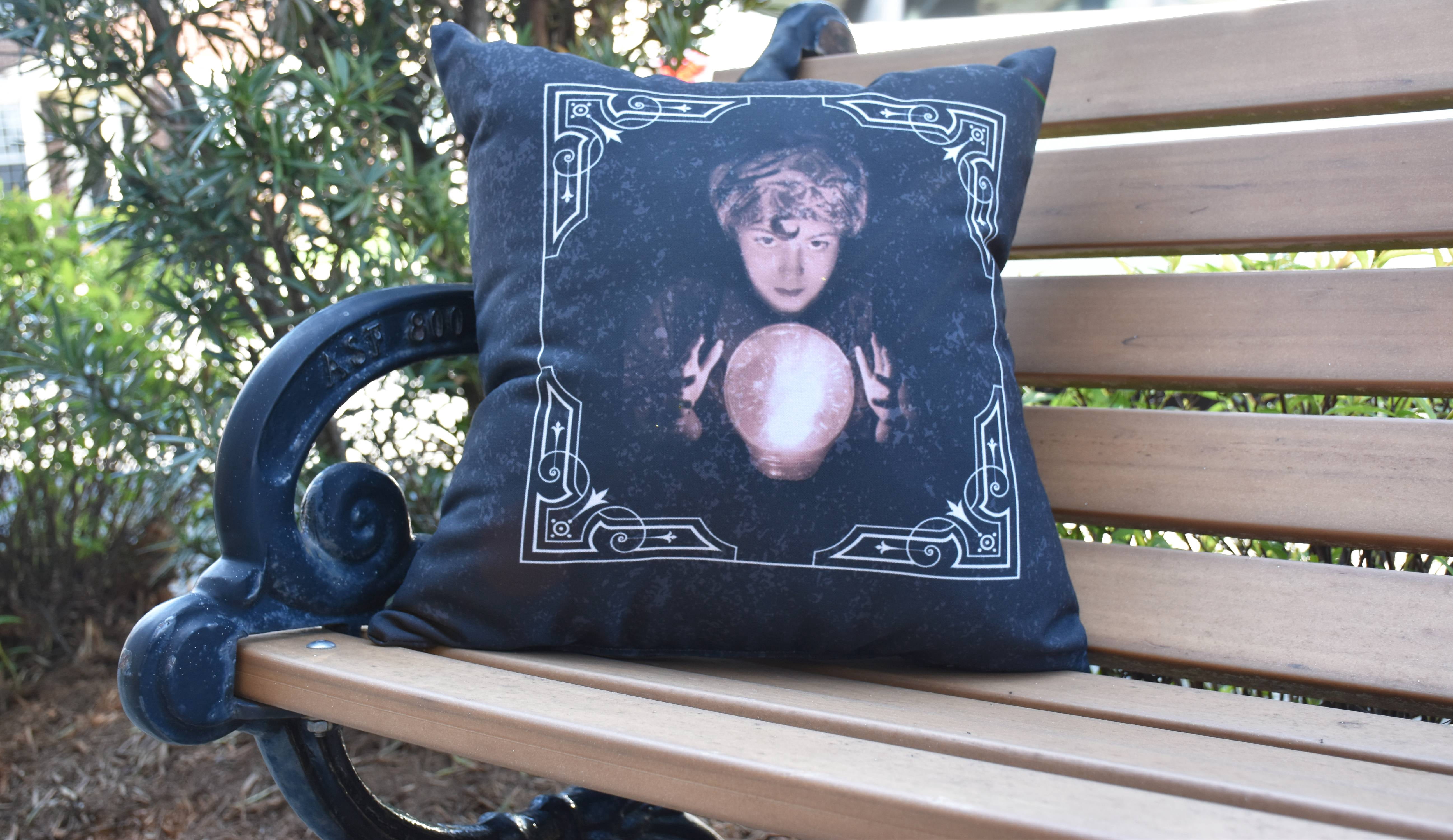 Simply Daisy, 16" x 16"All Seeing Psychic Cream Halloween Print Decorative Throw Pillow