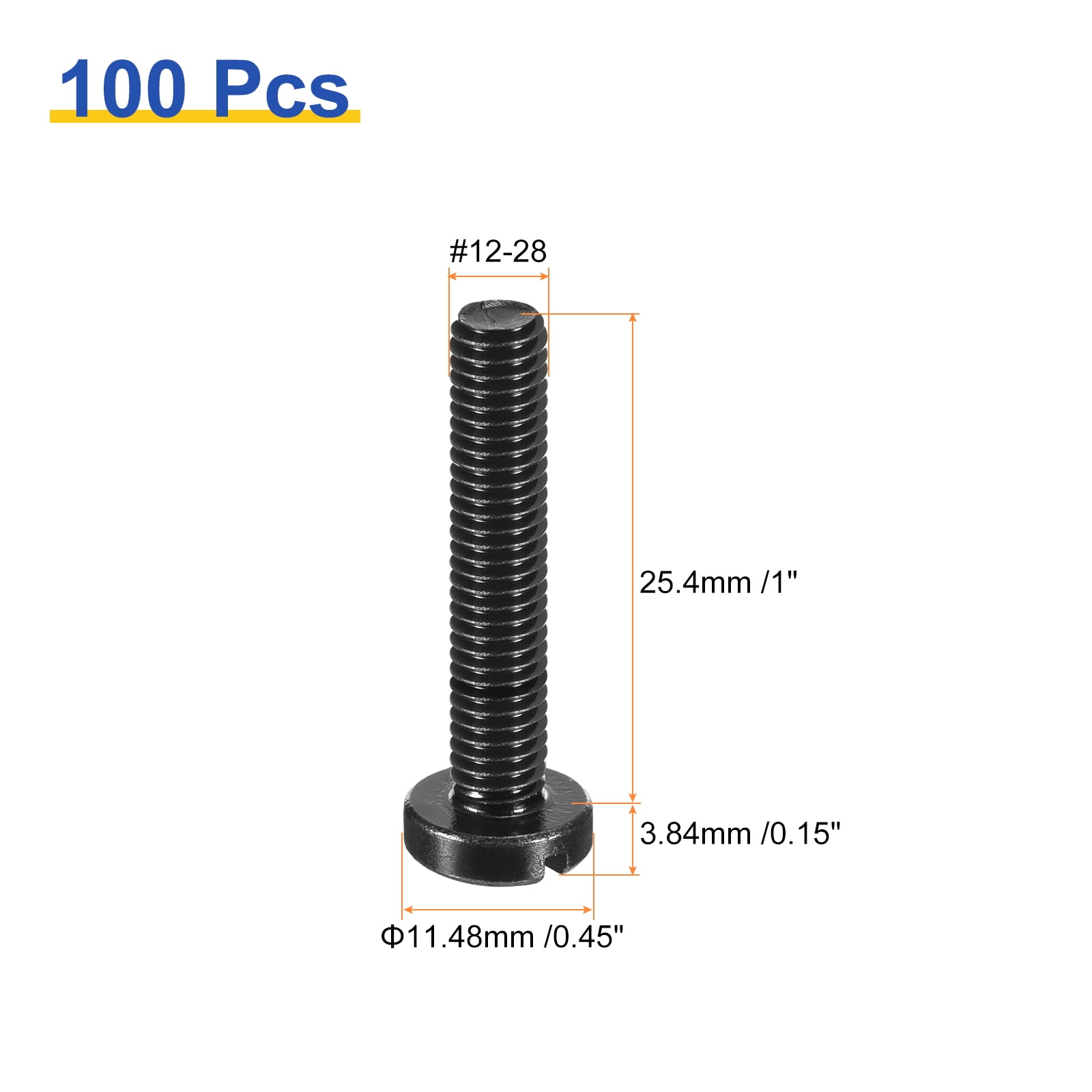 Uxcell Black Oxide Slotted Button Head Screws,100Pcs 12-28 x 1"  Carbon Steel Machine Screw for Furniture and Electrical Components Installation