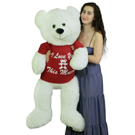 Giant Teddy Bear 52 Inch White Soft, Wears Removable T-shirt I Love You This Much