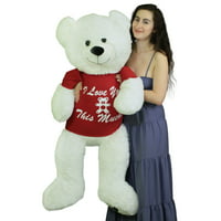 Giant Teddy Bear 52 Inch White Soft, Wears Removable T-shirt I Love You This Much