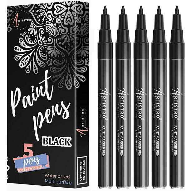 Artistro Black Paint Markers, Extra Fine Tip, 5 Count