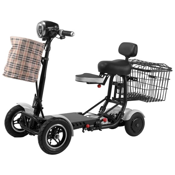 Scooter de mobilité électrique pliable alimenté par batterie 4 roues jusqu'à 265 lb de capacité longue portée couleur BLANCHE