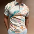 thumbnail image 2 of Marble Texture Men Zipper T-shirt Summer Casual Short Sleeve T-shirt Top, 2 of 7