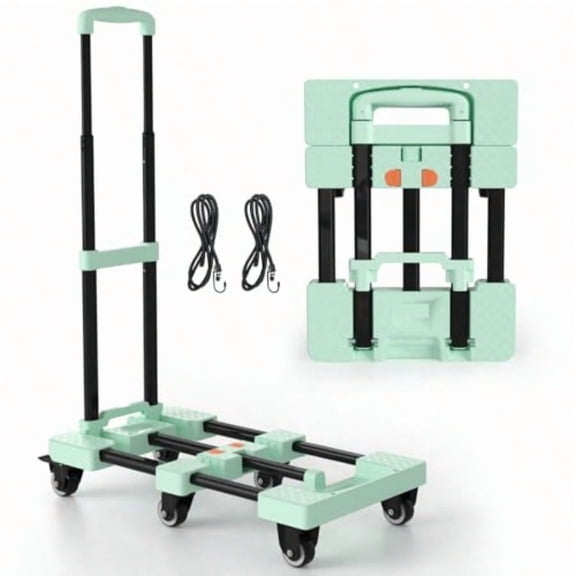 Folding Hand Truck 500lbs Portable Heavy Duty Dolly Cart 6 Wheels Collapsible Lage Cart with 2 Elastic Ropes Compact Trolley Cart for Easy Moving Ideal Hand Cart for Travel and More