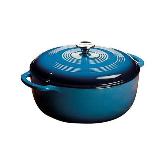 Lodge Essential Enamel Cast Iron Dutch Oven with Lid - Oven-Safe Enamel Cookware up to 500° F - Heat-Retaining Braising & Roasting Pot - Non-Toxic Cookware - 7.5 Quart, Carribean Blue