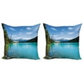 thumbnail image 1 of Ambesonne Landscape Throw Pillow Cover 2 Pack, Canadian Lake Castle, 24", Turquoise Green, 1 of 6