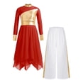 thumbnail image 2 of Doomiva Kids Girls Praise Dance Swing Dress Metallic Gold Asymmetric Liturgical Tunic with Worship Wide Leg Pants Red&White 8, 2 of 5