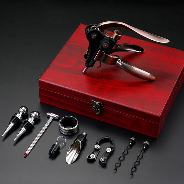 Juego de abridor de vino de 9 piezas, regalos de Navidad para hombres, kit de abridor de botellas de vino de acero inoxidable con sacacorchos, incluye vertedor de decantador de vino, tapón d