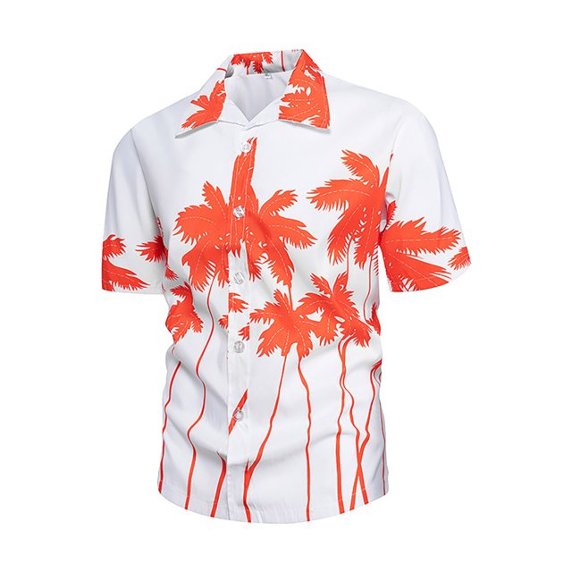 Camisas De Mezclilla Para Hombre Blusa de camisas de manga corta suelta informal con cuello vuelto estampado de primavera para hombre (Orange, XXL)