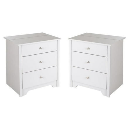Home Square 3 Drawer Wood Nightstand Set in Pure White (Set of 2)