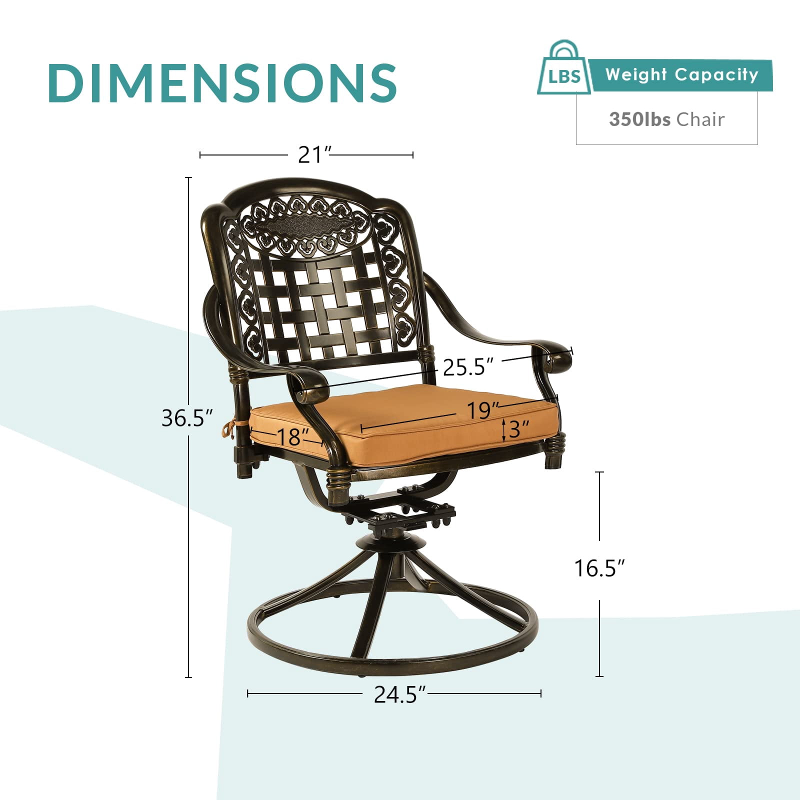 MEETWARM 2 Piece Patio Dinning Swivel Chairs Rocker, Outdoor All-Weather Cast Aluminum Chairs with Cushions, Patio Bistro Dining Chair Set for Garden Deck Backyard, Dark Bronze