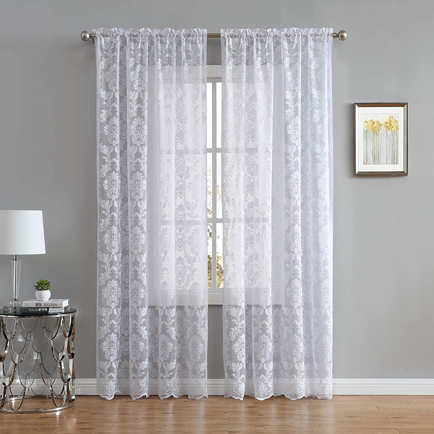 DecoSource Knitted Lace Curtain Medallion Design with Scalloped Bottom
