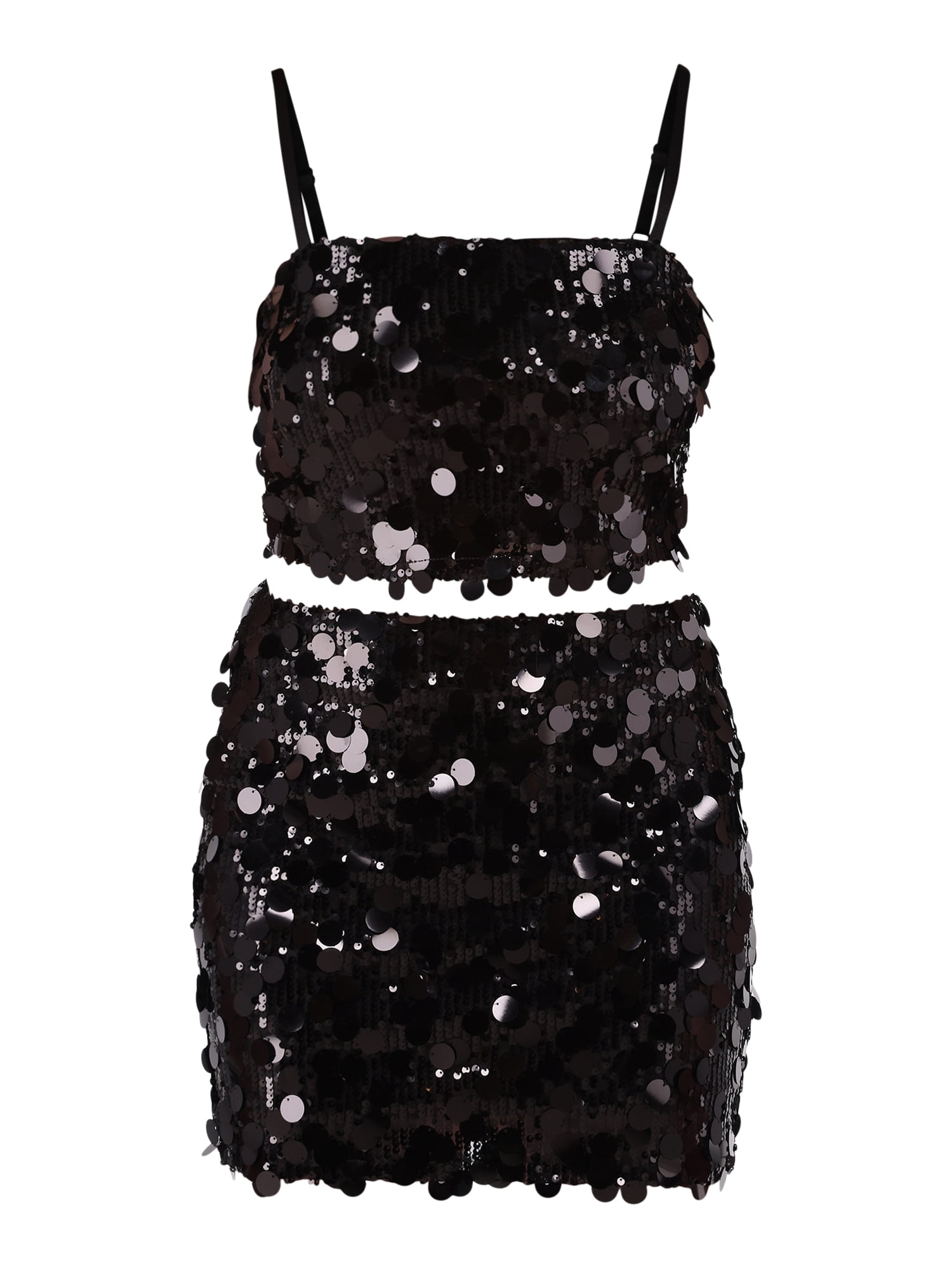 No Boundaries Sequin Cami Top and Mini Skirt Set, 2-Piece, Women's and Women’s Plus