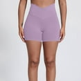 thumbnail image 2 of vigerkar 2025 Crossover Biker Shorts for Women, No Front Seam V High Waist Yoga Workout Gym Shorts with Tummy Control Light Purple, S, 2 of 3