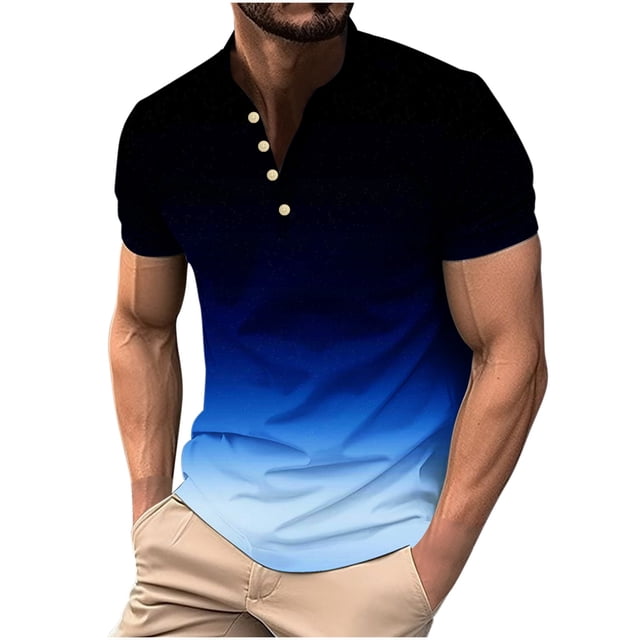 Camisas de Manga Larga para Hombres, Botón de Impresión Casual Camisa de Cuello Redondo Hecha de Poliéster Ligero para Todo el Uso de Temporada, Camisas de Manga Corta para Hombre