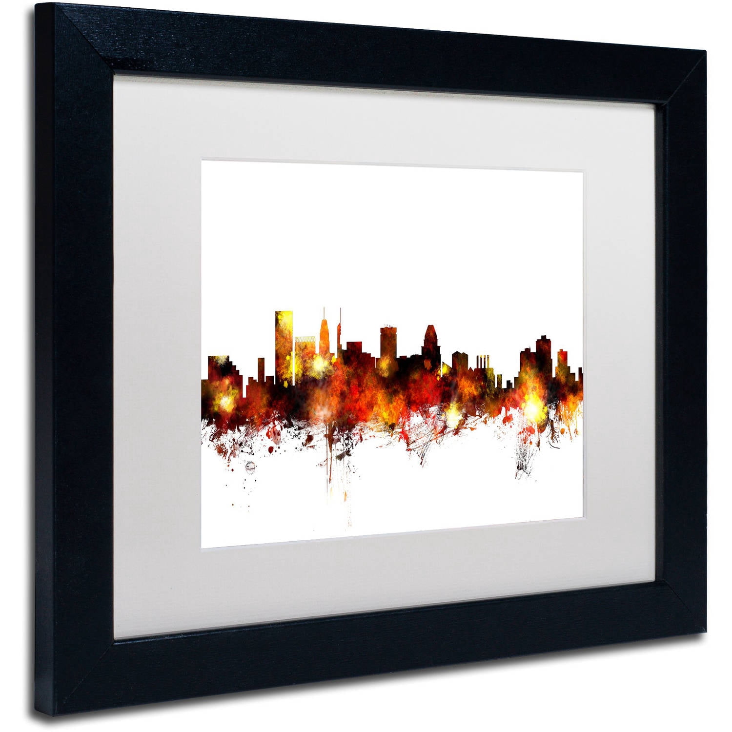 Trademark Fine Art "Baltimore Maryland Skyline Red" Canvas Art by Michael Tompsett, White Matte, Black Frame